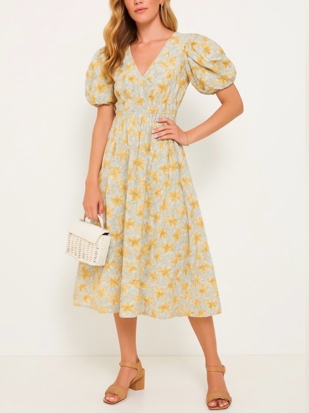 Hyacinth House Pauline Midi Floral Dress Yellow XXL NWOT